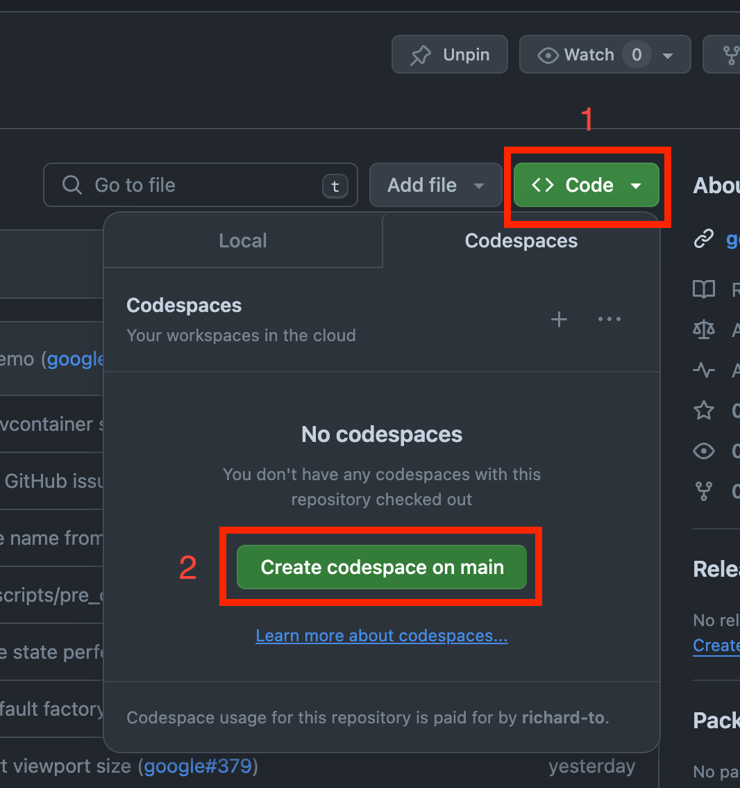 Create Github Codespace